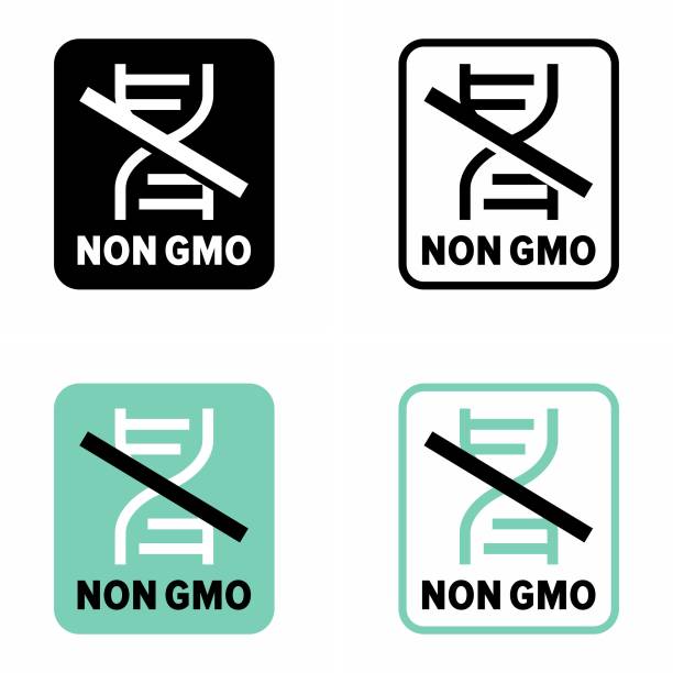 produkty "non gmo", zweryfikowany znak informacyjny składników - non gmo stock illustrations