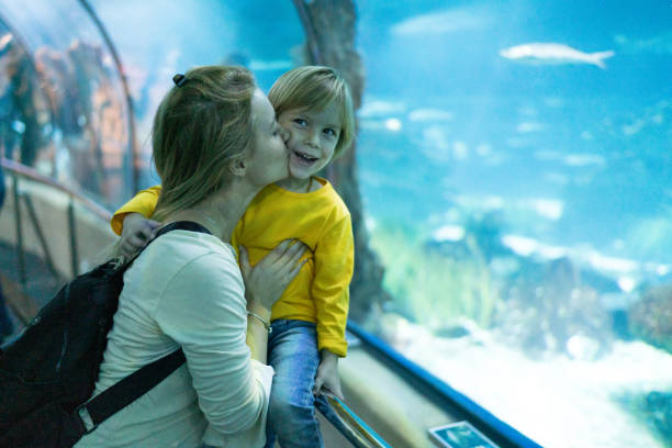 istock Mom and son enjoy the aquarium. 1217220357
