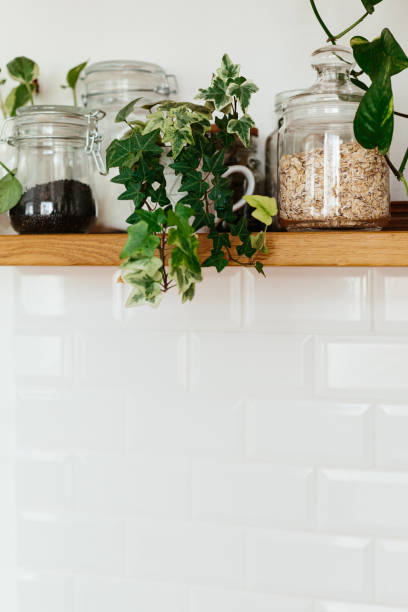 istock Open shelves with jars oatmeal in the kitchen. 1217222931