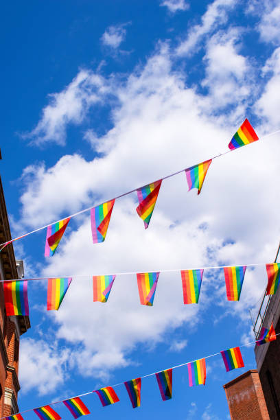 istock Pride flags against blue sky in Chinatown, London, UK 1217224067
