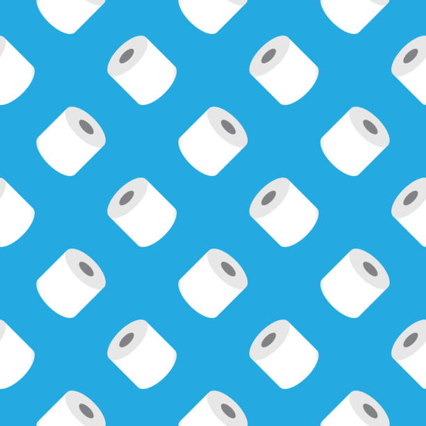 Rolls Of Toilet Paper Seamless Pattern 2 Vector seamless pattern of rolls of toilet paper on a blue background. bathroom patterns stock illustrations