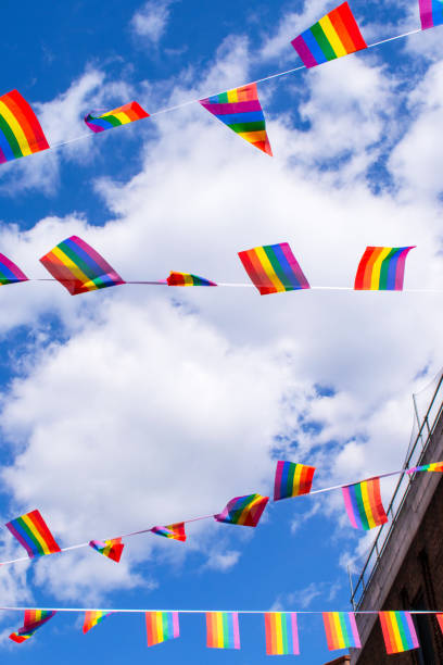 istock Pride flags against blue sky in Chinatown, London, UK 1217224311