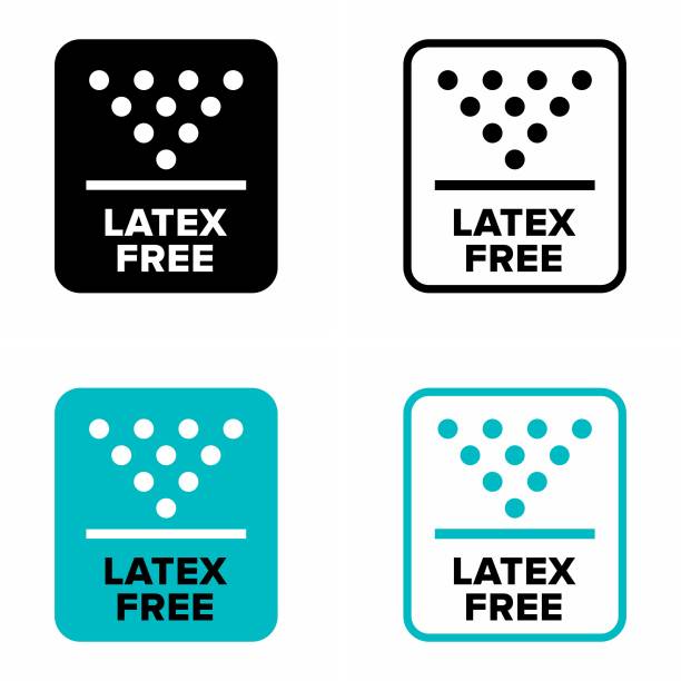 "Latex free" items and medical disposables, allergy prevention information sign Available in high-resolution and good quality to fit the needs of your project. latex stock illustrations