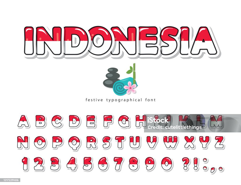 Indonesia Cartoon Font Indonesian National Flag Colors Paper Cutout Glossy  Abc Letters And Numbers Bright Alphabet For Tourism Tshirt Souvenir Design  Vector Stock Illustration - Download Image Now - iStock