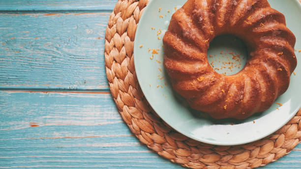 istock Lemon cake on a blue wooden background. 1217232167