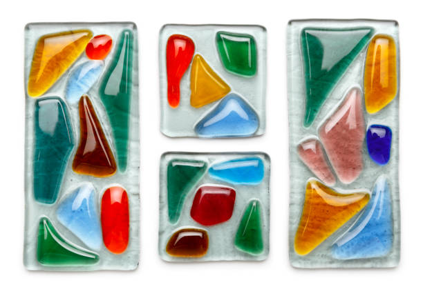 Abstract composition made of colored glass by fusing technology. stained glass. Isolated on white