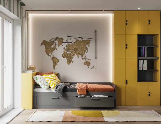 3D rendering of a children room with a single bed
