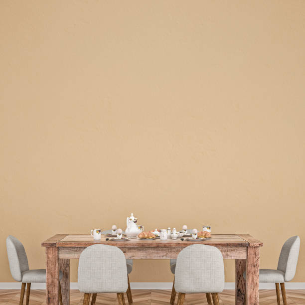 istock Dining room with table and decoration stock photo plaster wall 1217238600