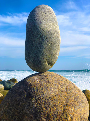Rock balancing and meditating ‎⁨Baja California Sur⁩, ⁨Mexico⁩