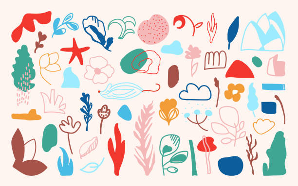 ●手描き形状ベクトルセットの抽象的な花柄 - collage blob backgrounds creativity点のイラスト素材／クリップアート素材／マンガ素材／アイコン素材