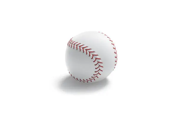 Blank white baseball ball with red seam mockup, isolated, 3d rendering. Empty leather fastball for american game mock up, side view. Clear basebal bal for pitch or throw mokcup template.