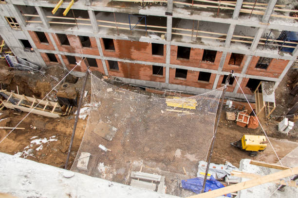 Safety net on a building under construction. Construction site safety measures