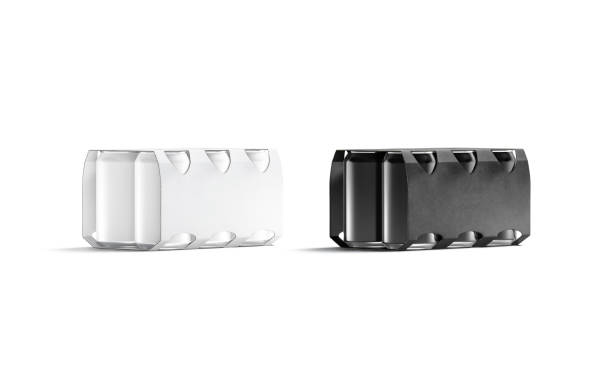 istock Blank black and white six beer can cardboard pack mockup, 1217241528