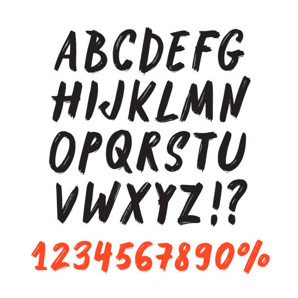 illustrations, cliparts, dessins animés et icônes de lettres et figures vectorielles de coups de pinceau texturés dessinés à la main - taper à la machine