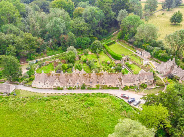 Aerial view of Arlington street in Bibury, England