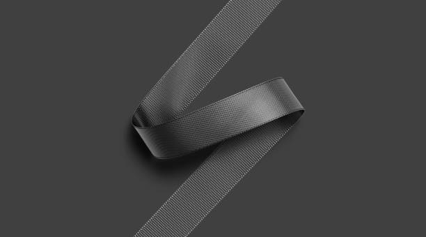Blank Black Curl Silk Ribbon Mockup Dark Background Stock Photo - Download  Image Now - iStock