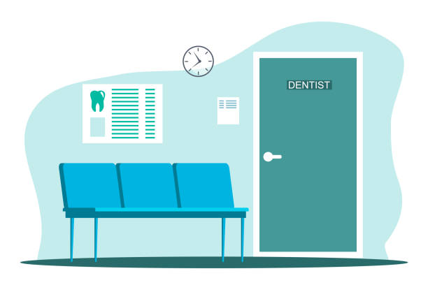 интерьер комнаты ожидания для пациента в стоматологическом кабинете - dentist office stock illustrations