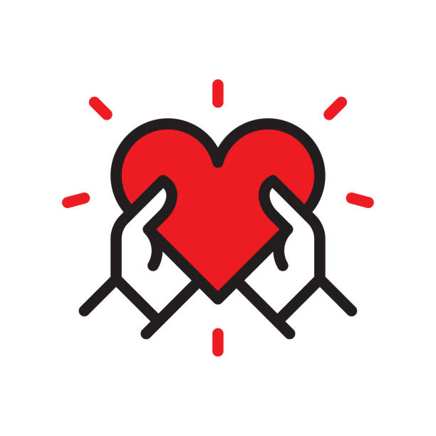 ilustrações de stock, clip art, desenhos animados e ícones de heart in hands line icon - heart shape giving human hand gift