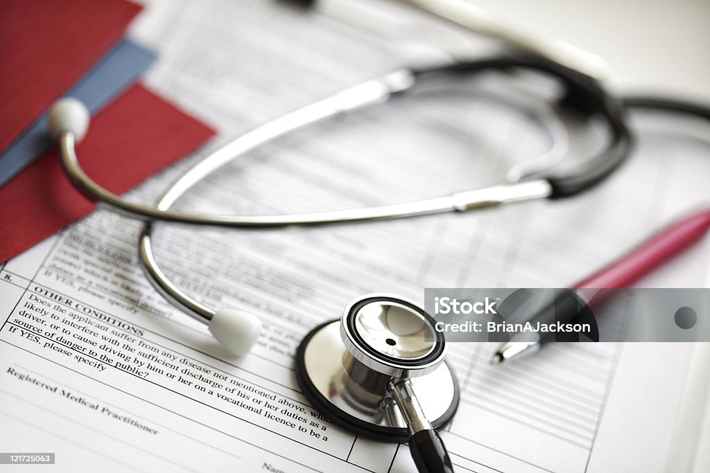 Medical records and stethoscope  Application Form Stock Photo