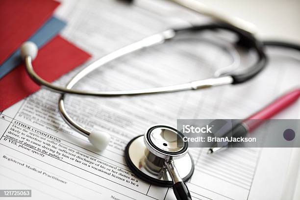 Medical Records And Stethoscope Stock Photo - Download Image Now - Application Form, Color Image, Data