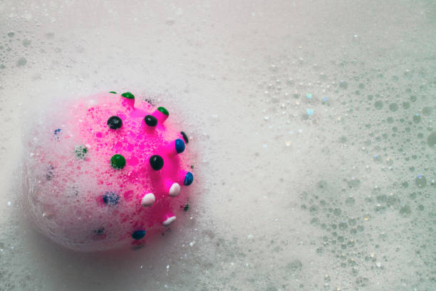 istock mock-up of a coronavirus molecule in white soap suds 1217251188