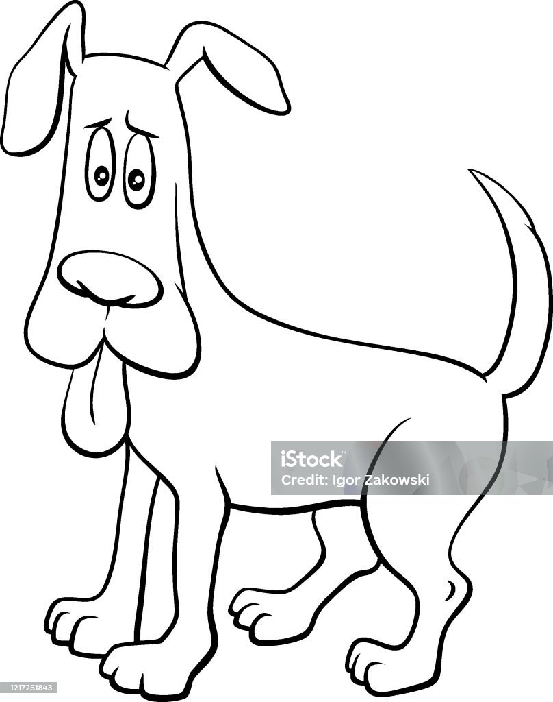 Cartoon Dog With Stuck Out Tongue Color Book Page Stock Illustration -  Download Image Now - Animal, Animal Body Part, Black And White - iStock