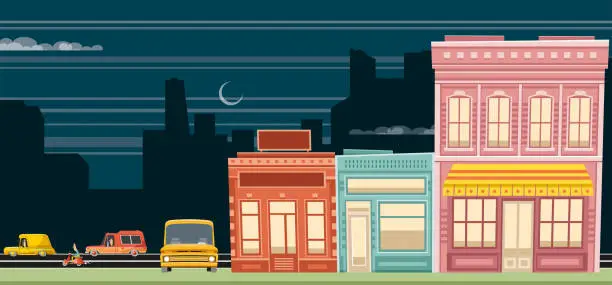 Vector illustration of Stores and street