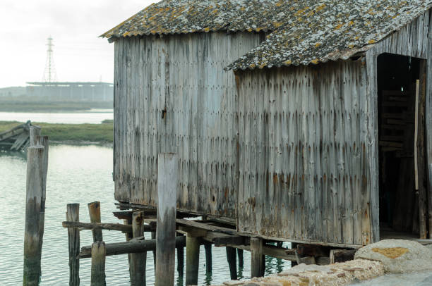 istock Abandoned wooden shed on river bank 1217253310