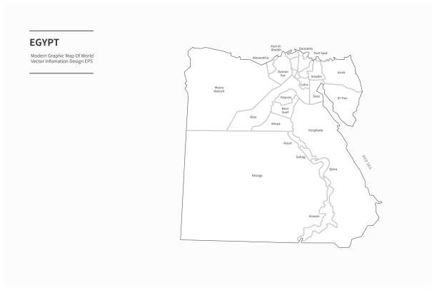 egypt map. vector map of egypt in middle east vector map of egypt in arab country israel egypt border stock illustrations