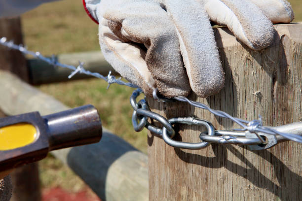 construction of new steel fence in farm