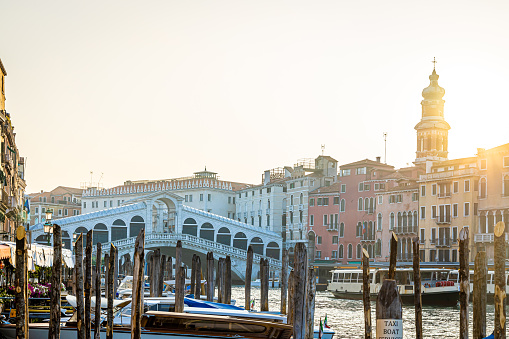 View of Rialto bridge in Venice, Italy