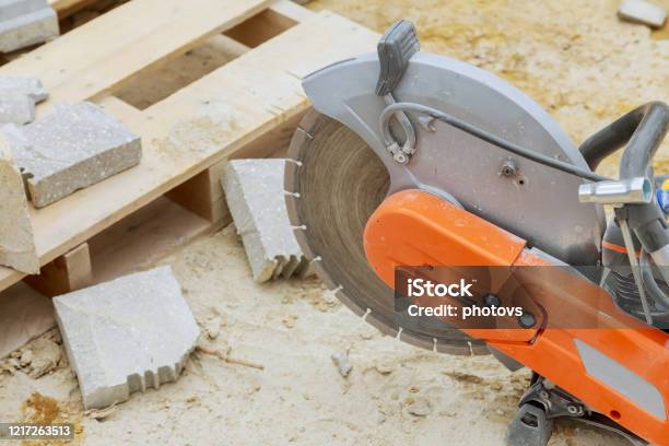 Concrete Cutting With Saw Blade At Construction Site Stock Photo - Download Image Now