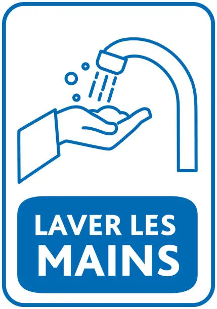 Vector illustration of Wash hands in french Laver Les Mains line art sign