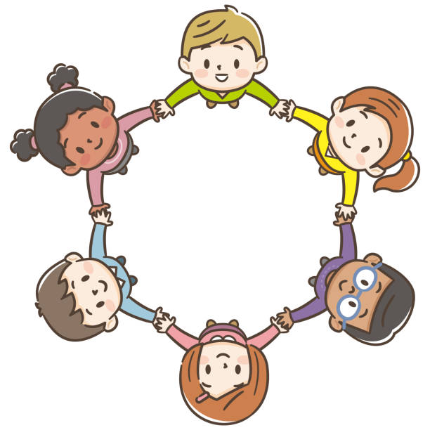 ilustraciones, imágenes clip art, dibujos animados e iconos de stock de los niños del mundo en un círculo de fondo blanco - mirar-hacia-arriba