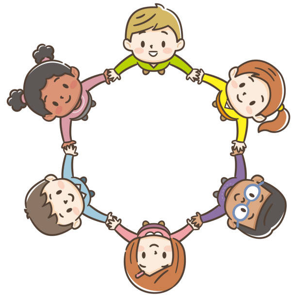 The world's children in a circle white background vector art illustration