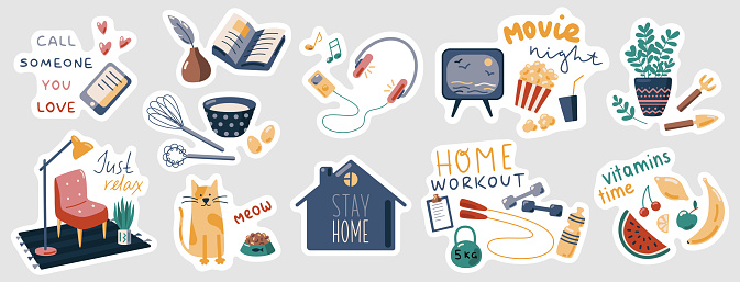 Sticker Back Home Stay Home Stickers Set Stock Illustration - Download Image Now ...