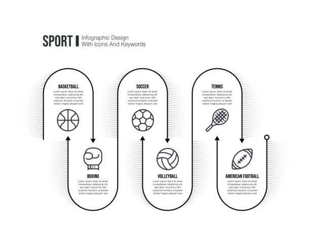 infografik-designvorlage mit sport-schlüsselwörtern und symbolen - bolzen grafiken stock-grafiken, -clipart, -cartoons und -symbole