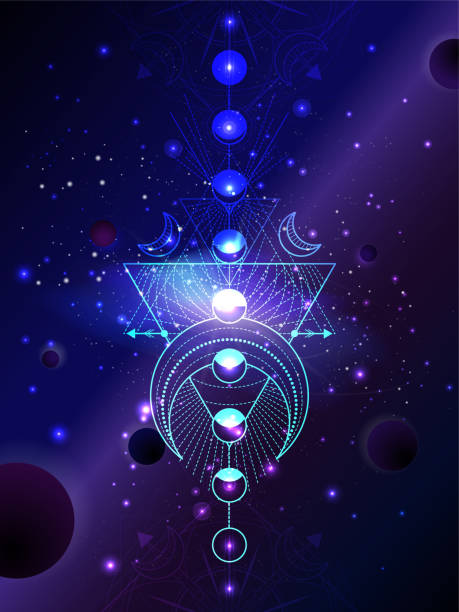 istock Vector illustration of Sacred geometric symbol against the space background with planets and stars. 1217273427