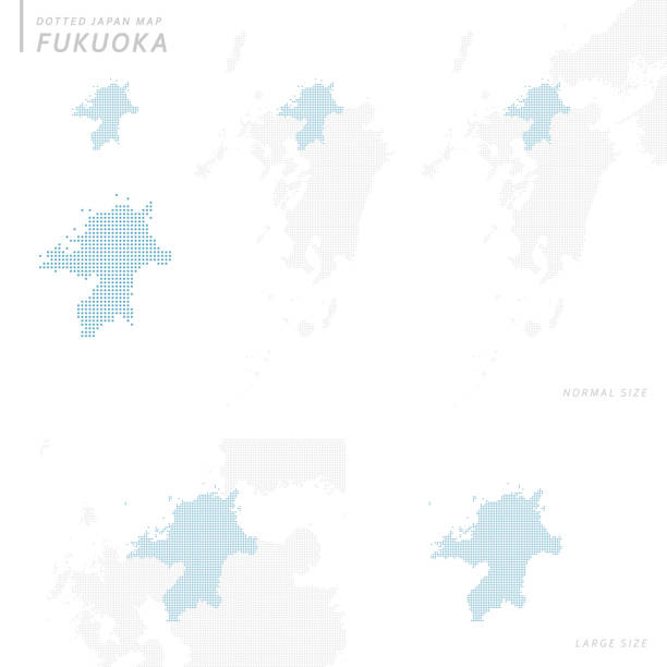dotted Japan map set, Fukuoka dotted Japan map set, Fukuoka fukuoka city stock illustrations