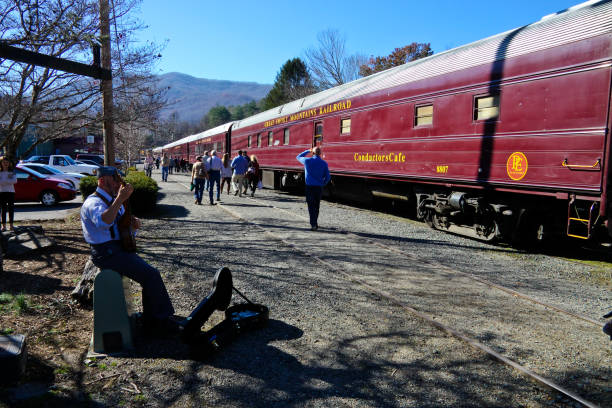 smoky mountain railroad locomotive - great smoky mountains great smoky mountains national park mountain smoke imagens e fotografias de stock