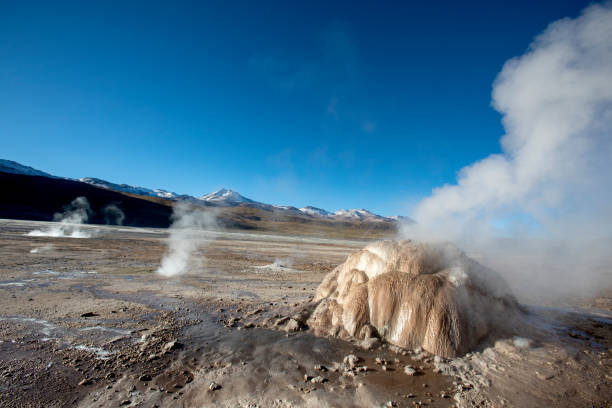 El Tatio geyser. It is on a field located in the Andes Mountains of northern Chile at 4,320 metres above mean sea level in the desert of Atacama. It is the third-largest geyser field in the world and the largest in the Southern Hemisphere.