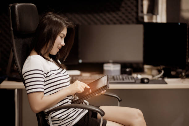 istock woman work at home, use laptop for work, stay at home 1217277801