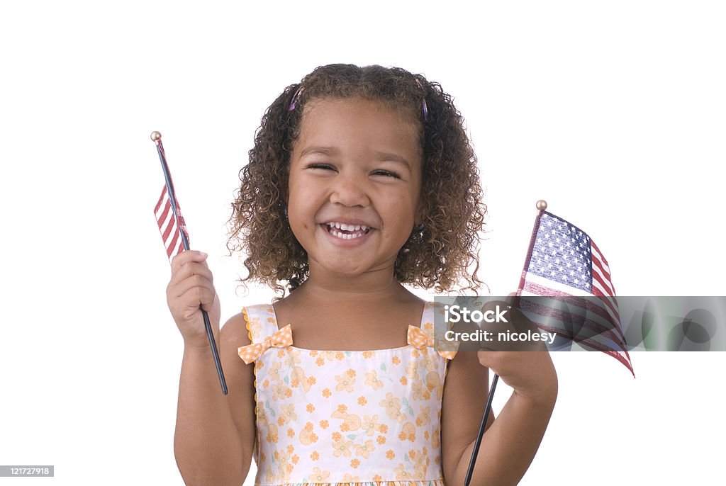 Menina segurando bandeiras norte-americana - Foto de stock de Criança royalty-free