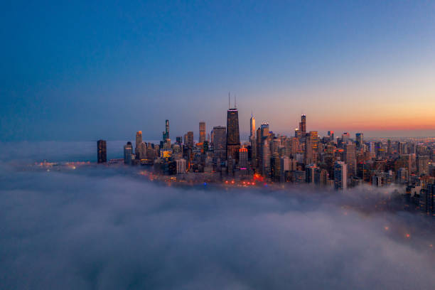 istock Downtown Chicago at Sunset with Low Hanging Clouds 1217280416
