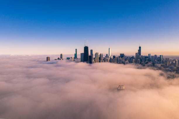 istock Chicago Cityscape with Low Clouds at Sunset 1217280432