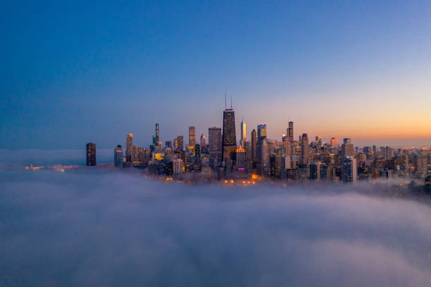 istock Fog Rolling Over Chicago - Aerial View 1217280442