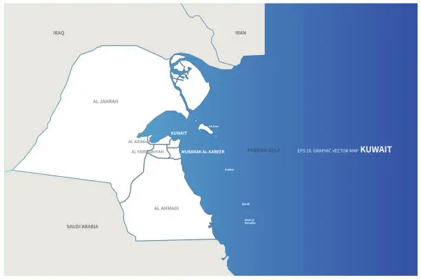 Vector illustration of kuwait map. vector country map of kuwait in middle east