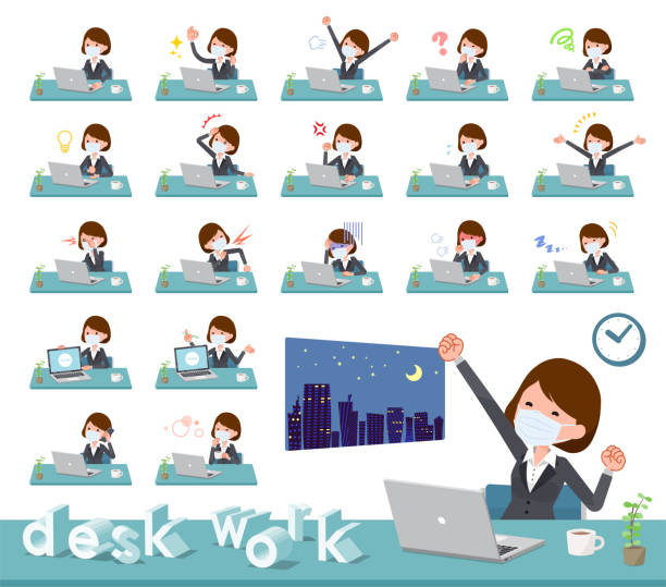 плоский тип маски бизнес women_desk работы - hay fever flash stock illustrations