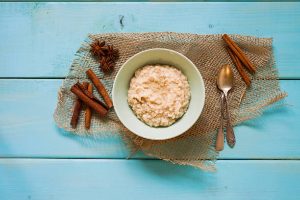 istock porridge and coffee on a table, selective focus, the top view 1217290081