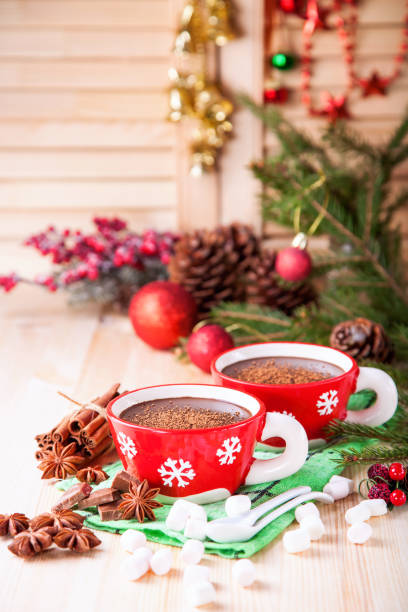 istock hot chocolate in a cup on a Christmas background, selective focus, copy space 1217291067